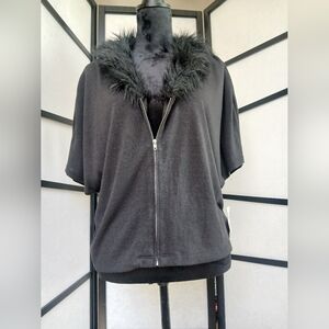 Black Faux Fur Trim Sweater